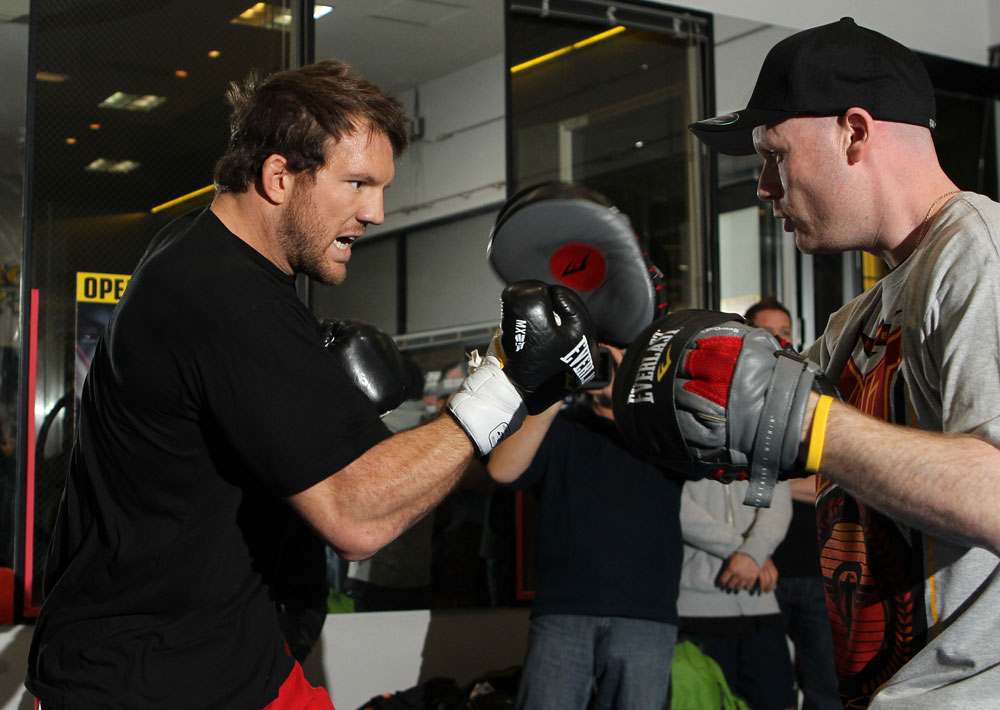 TOKYO, JAPAN - FEBRUARY 22: Ryan Bader works out for the media during the UFC 144 open workouts at Gold's Gym on February 22, 2012 in Tokyo, Japan. (Photo by Josh Hedges/Zuffa LLC/Zuffa LLC via Getty Images) *** Local Caption *** Ryan Bader
