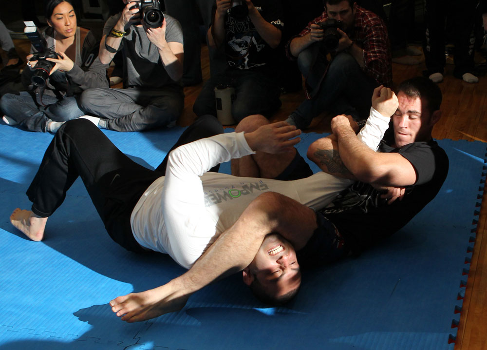 TOKYO, JAPAN - FEBRUARY 22: Jake Shields works out for the media during the UFC 144 open workouts at Gold's Gym on February 22, 2012 in Tokyo, Japan. (Photo by Josh Hedges/Zuffa LLC/Zuffa LLC via Getty Images) *** Local Caption *** Jake Shields