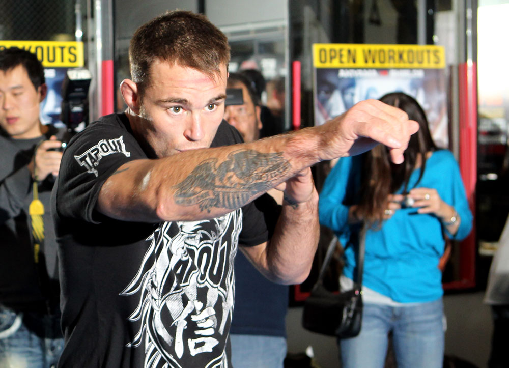 TOKYO, JAPAN - FEBRUARY 22: Jake Shields works out for the media during the UFC 144 open workouts at Gold's Gym on February 22, 2012 in Tokyo, Japan. (Photo by Josh Hedges/Zuffa LLC/Zuffa LLC via Getty Images) *** Local Caption *** Jake Shields