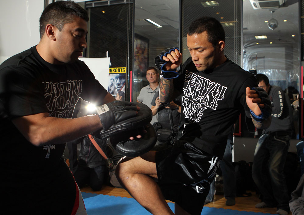 TOKYO, JAPAN - FEBRUARY 22: Norifumi "Kid" Yamamoto works out for the media during the UFC 144 open workouts at Gold's Gym on February 22, 2012 in Tokyo, Japan. (Photo by Josh Hedges/Zuffa LLC/Zuffa LLC via Getty Images) *** Local Caption *** Norifumi Yamamoto