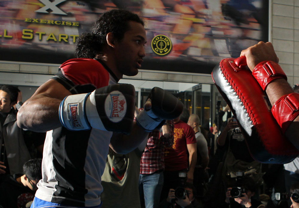 TOKYO, JAPAN - FEBRUARY 22: Benson Henderson works out for the media during the UFC 144 open workouts at Gold's Gym on February 22, 2012 in Tokyo, Japan. (Photo by Josh Hedges/Zuffa LLC/Zuffa LLC via Getty Images) *** Local Caption *** Benson Henderson