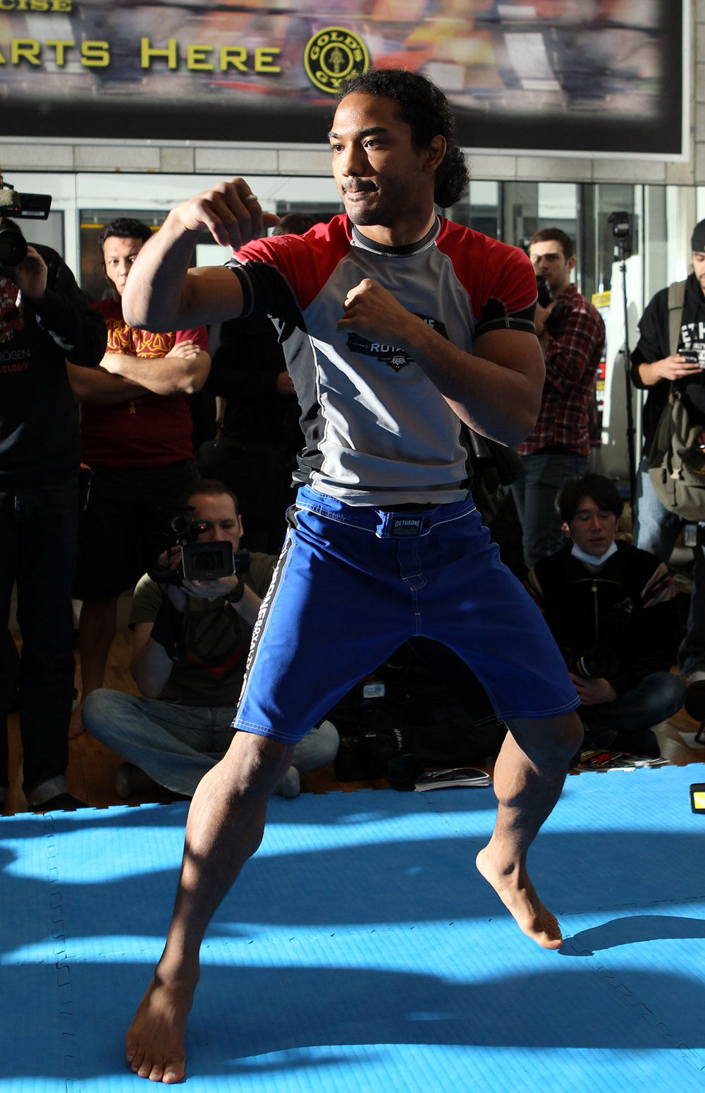 TOKYO, JAPAN - FEBRUARY 22: Benson Henderson works out for the media during the UFC 144 open workouts at Gold's Gym on February 22, 2012 in Tokyo, Japan. (Photo by Josh Hedges/Zuffa LLC/Zuffa LLC via Getty Images) *** Local Caption *** Benson Henderson