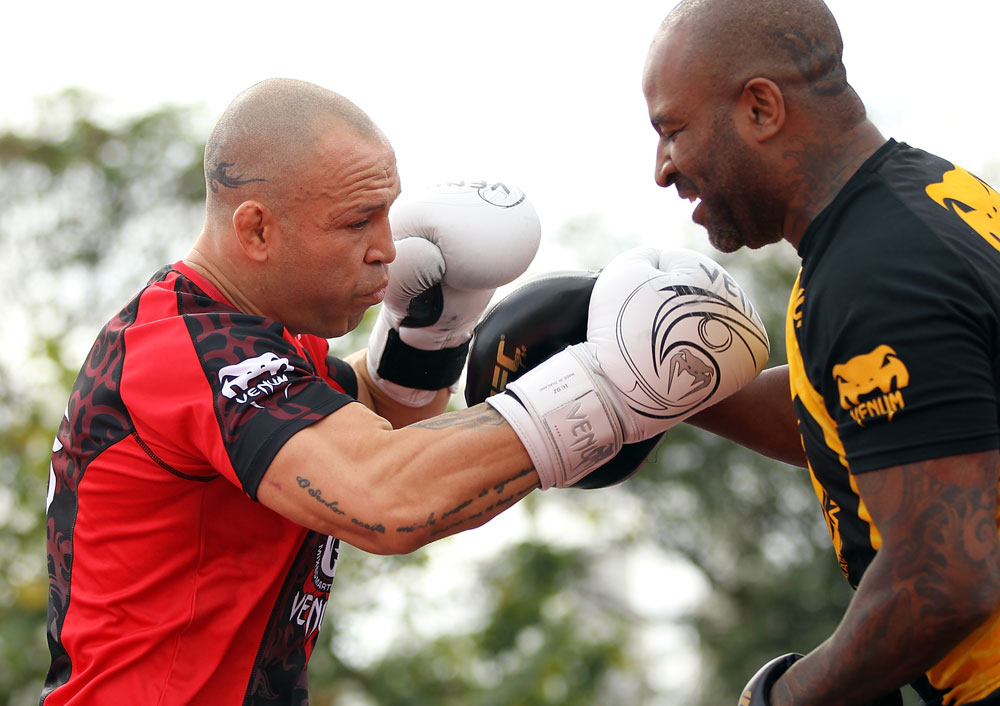 BELO HORIZONTE, BRAZIL - JUNE 20:   Wanderlei Silva works out for the fans and media during the UFC 147 open workouts at Praca da Estacao on June 20, 2012 in Belo Horizonte, Brazil.  (Photo by Josh Hedges/Zuffa LLC/Zuffa LLC via Getty Images)