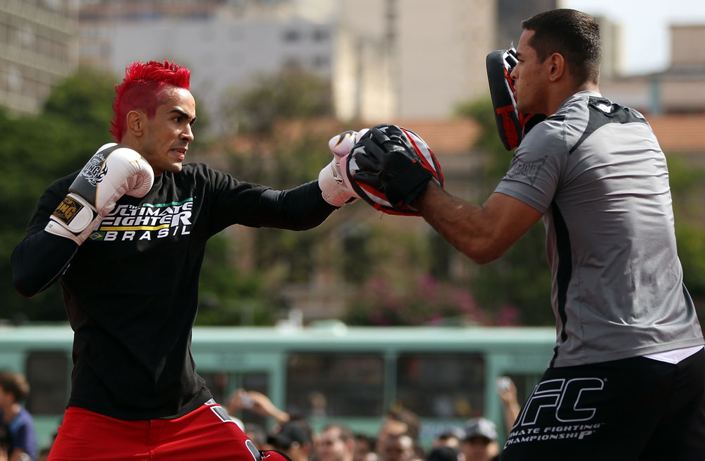 BELO HORIZONTE, BRAZIL - JUNE 20:   Godofredo Pepey works out for the fans and media during the UFC 147 open workouts at Praca da Estacao on June 20, 2012 in Belo Horizonte, Brazil.  (Photo by Josh Hedges/Zuffa LLC/Zuffa LLC via Getty Images)