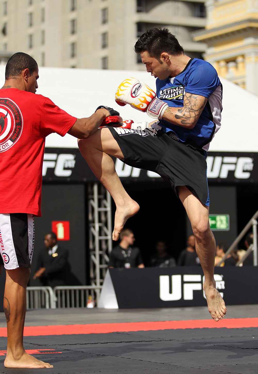 BELO HORIZONTE, BRAZIL - JUNE 20:   Rony Mariano Bezerra works out for the fans and media during the UFC 147 open workouts at Praca da Estacao on June 20, 2012 in Belo Horizonte, Brazil.  (Photo by Josh Hedges/Zuffa LLC/Zuffa LLC via Getty Images)