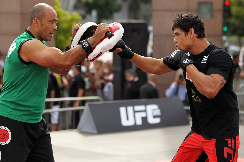 BELO HORIZONTE, BRAZIL - JUNE 20:   Cezar Ferreira works out for the fans and media during the UFC 147 open workouts at Praca da Estacao on June 20, 2012 in Belo Horizonte, Brazil.  (Photo by Josh Hedges/Zuffa LLC/Zuffa LLC via Getty Images)