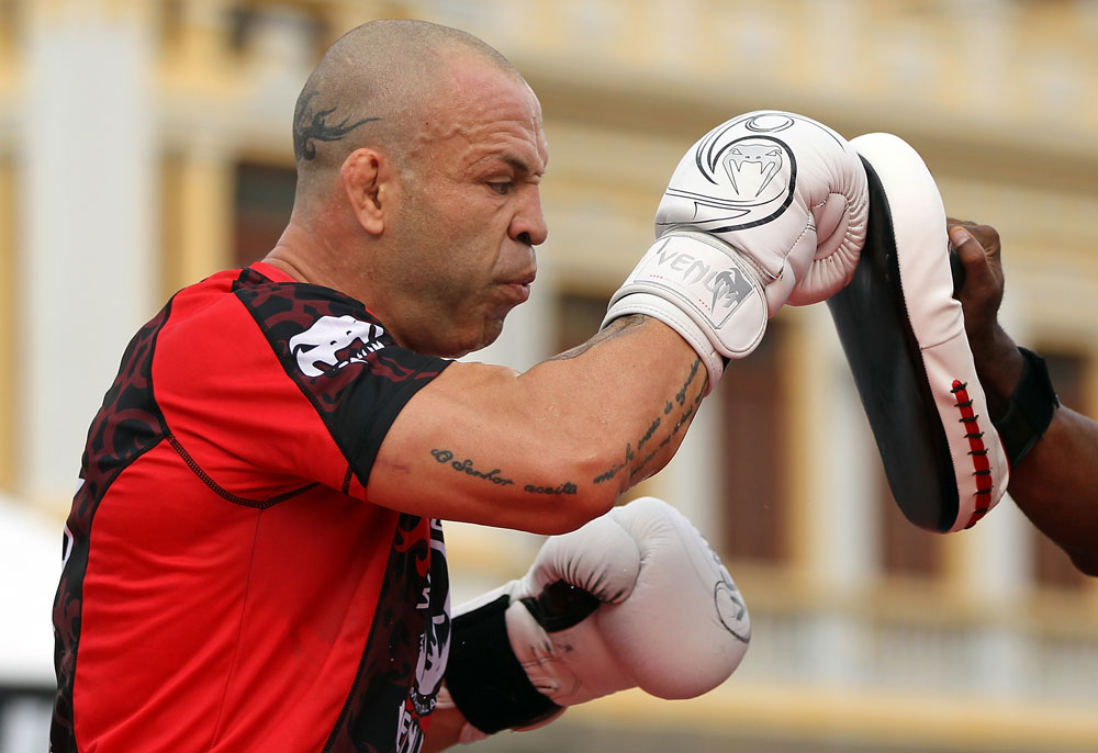 BELO HORIZONTE, BRAZIL - JUNE 20:   Wanderlei Silva works out for the fans and media during the UFC 147 open workouts at Praca da Estacao on June 20, 2012 in Belo Horizonte, Brazil.  (Photo by Josh Hedges/Zuffa LLC/Zuffa LLC via Getty Images)
