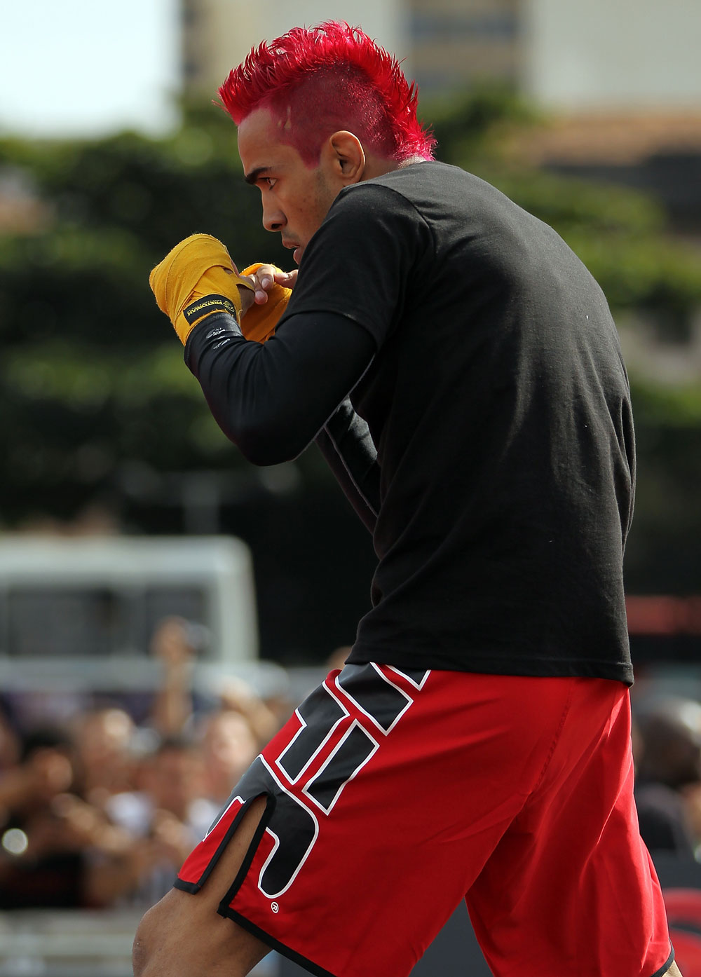 BELO HORIZONTE, BRAZIL - JUNE 20:   Godofredo Pepey works out for the fans and media during the UFC 147 open workouts at Praca da Estacao on June 20, 2012 in Belo Horizonte, Brazil.  (Photo by Josh Hedges/Zuffa LLC/Zuffa LLC via Getty Images)