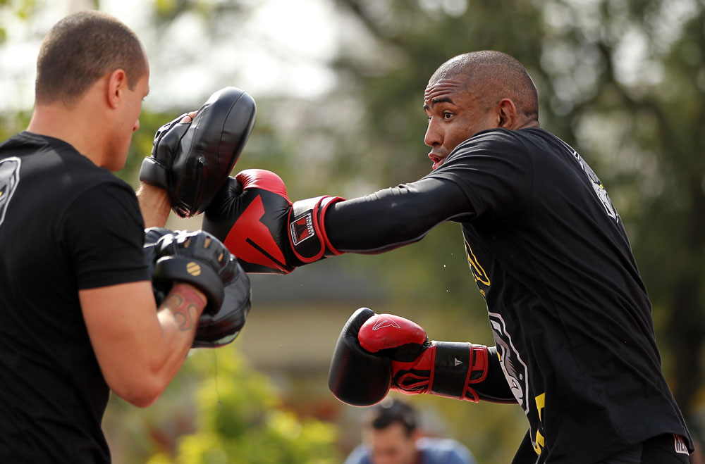 BELO HORIZONTE, BRAZIL - JUNE 20:   Sergio Moraes works out for the fans and media during the UFC 147 open workouts at Praca da Estacao on June 20, 2012 in Belo Horizonte, Brazil.  (Photo by Josh Hedges/Zuffa LLC/Zuffa LLC via Getty Images)