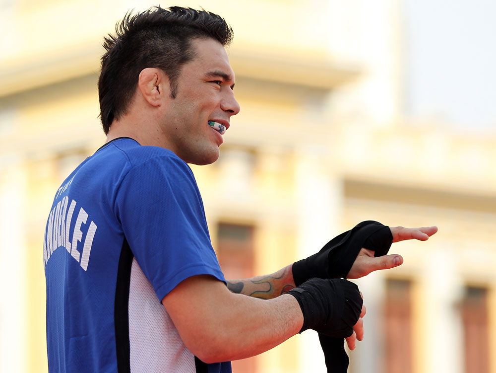 BELO HORIZONTE, BRAZIL - JUNE 20:   Rony Mariano Bezerra works out for the fans and media during the UFC 147 open workouts at Praca da Estacao on June 20, 2012 in Belo Horizonte, Brazil.  (Photo by Josh Hedges/Zuffa LLC/Zuffa LLC via Getty Images)
