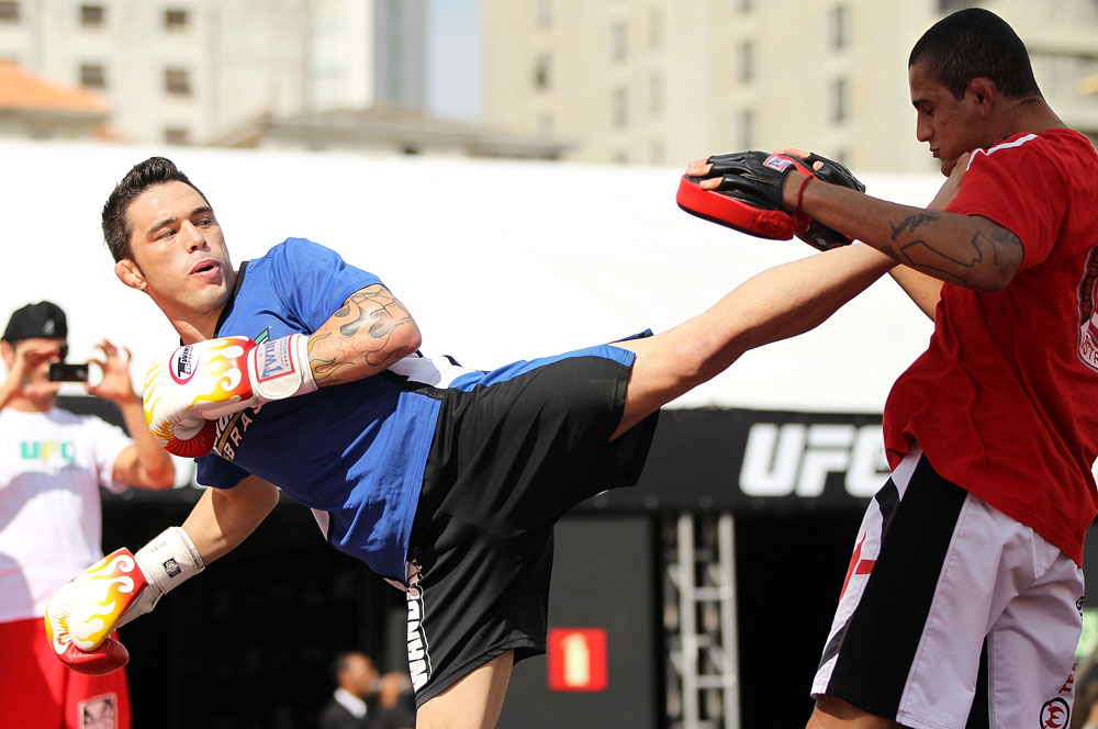 BELO HORIZONTE, BRAZIL - JUNE 20:   Rony Mariano Bezerra works out for the fans and media during the UFC 147 open workouts at Praca da Estacao on June 20, 2012 in Belo Horizonte, Brazil.  (Photo by Josh Hedges/Zuffa LLC/Zuffa LLC via Getty Images)