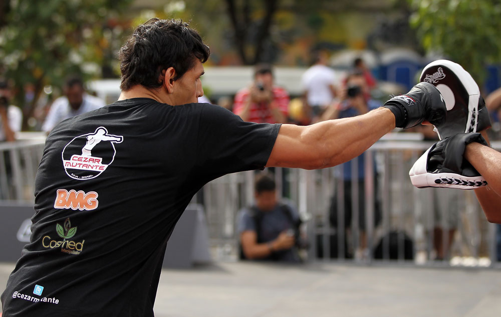BELO HORIZONTE, BRAZIL - JUNE 20:   Cezar Ferreira works out for the fans and media during the UFC 147 open workouts at Praca da Estacao on June 20, 2012 in Belo Horizonte, Brazil.  (Photo by Josh Hedges/Zuffa LLC/Zuffa LLC via Getty Images)