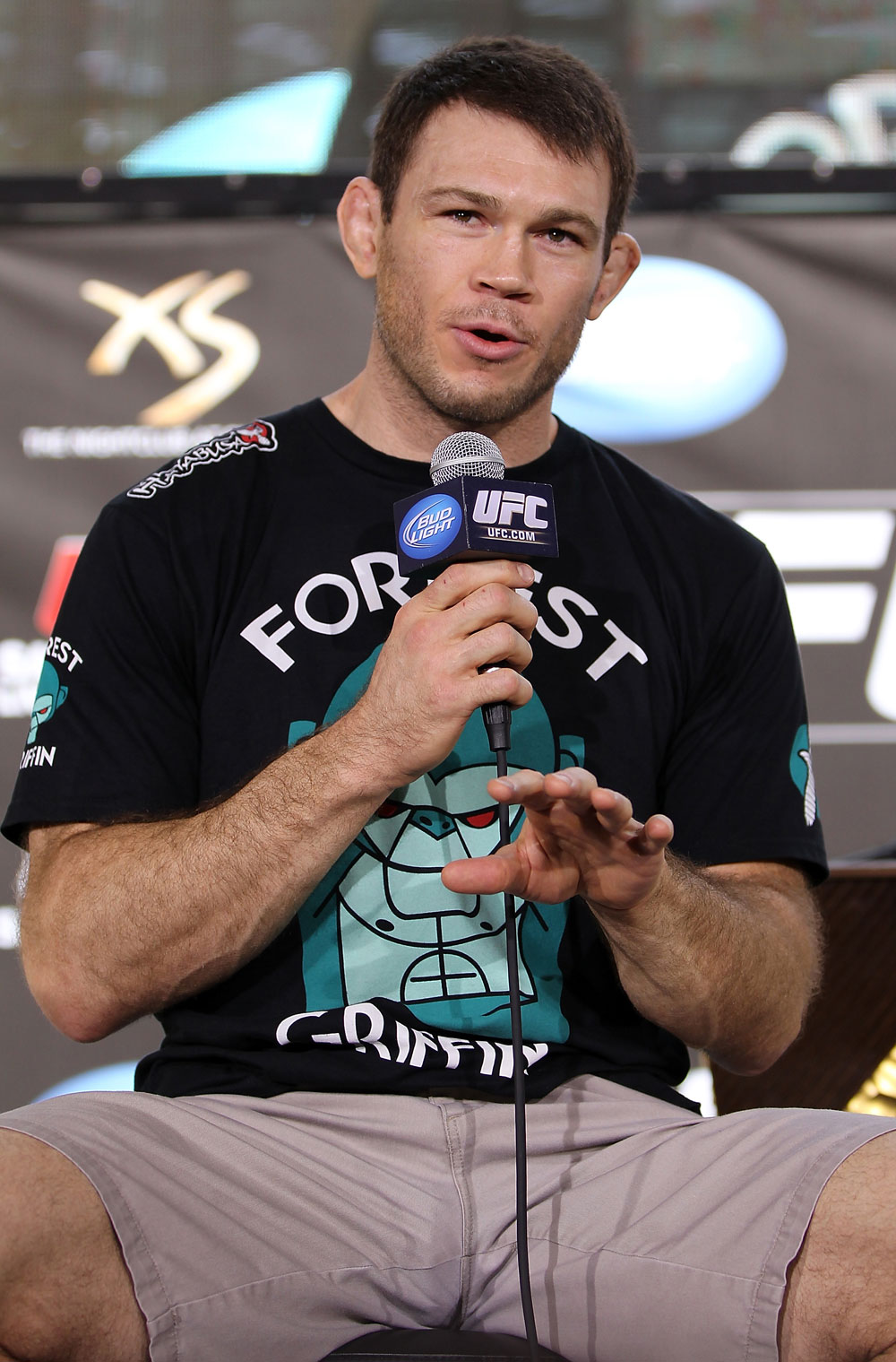 LAS VEGAS, NV - JULY 5: Forrest Griffin attends a pre-fight news conference before the UFC 148 Open Workouts inside XS nightclub at the Encore on July 5, 2012 in Las Vegas, Nevada. (Photo by Josh Hedges/Zuffa LLC/Zuffa LLC via Getty Images)