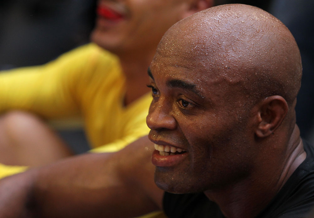 LAS VEGAS, NV - JULY 5: Anderson Silva works out for the fans and media during the UFC 148 Open Workouts inside XS nightclub at the Encore on July 5, 2012 in Las Vegas, Nevada. (Photo by Josh Hedges/Zuffa LLC/Zuffa LLC via Getty Images)