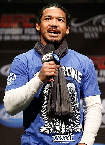 LAS VEGAS, NV - FEBRUARY 01:  UFC lightweight champion Benson Henderson interacts with fans during a Q&A session before the UFC 156 weigh-in on February 1, 2013 at Mandalay Bay Events Center in Las Vegas, Nevada.  (Photo by Josh Hedges/Zuffa LLC/Zuffa LLC via Getty Images)