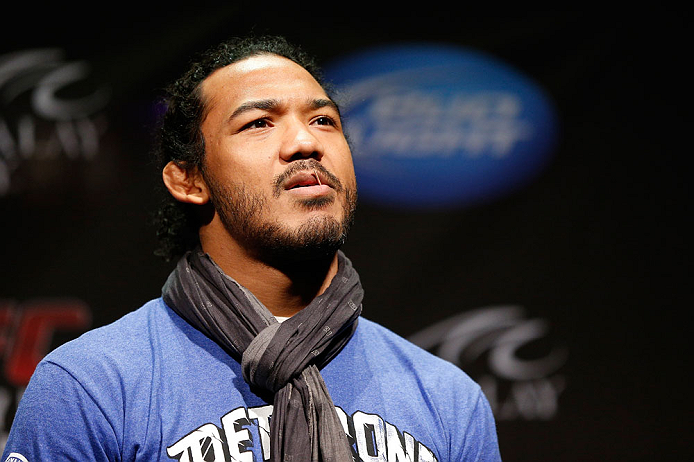 LAS VEGAS, NV - FEBRUARY 01:  UFC lightweight champion Benson Henderson interacts with fans during a Q&A session before the UFC 156 weigh-in on February 1, 2013 at Mandalay Bay Events Center in Las Vegas, Nevada.  (Photo by Josh Hedges/Zuffa LLC/Zuffa LLC via Getty Images)