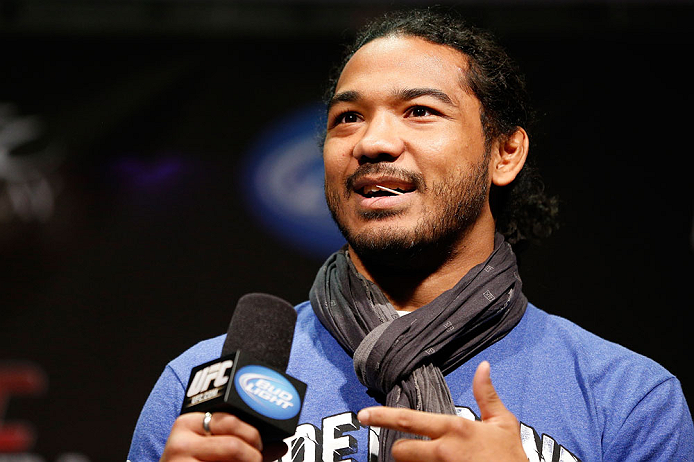 LAS VEGAS, NV - FEBRUARY 01:  UFC lightweight champion Benson Henderson interacts with fans during a Q&A session before the UFC 156 weigh-in on February 1, 2013 at Mandalay Bay Events Center in Las Vegas, Nevada.  (Photo by Josh Hedges/Zuffa LLC/Zuffa LLC via Getty Images)