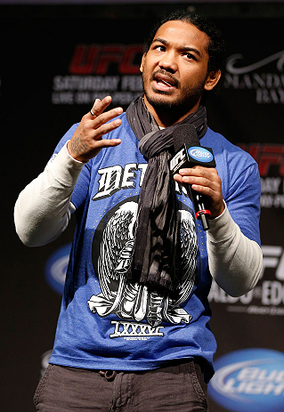 LAS VEGAS, NV - FEBRUARY 01:  UFC lightweight champion Benson Henderson interacts with fans during a Q&A session before the UFC 156 weigh-in on February 1, 2013 at Mandalay Bay Events Center in Las Vegas, Nevada.  (Photo by Josh Hedges/Zuffa LLC/Zuffa LLC via Getty Images)