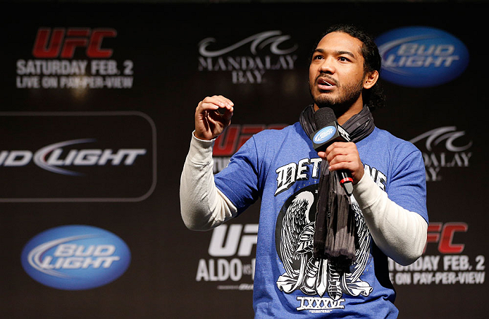 LAS VEGAS, NV - FEBRUARY 01:  UFC lightweight champion Benson Henderson interacts with fans during a Q&A session before the UFC 156 weigh-in on February 1, 2013 at Mandalay Bay Events Center in Las Vegas, Nevada.  (Photo by Josh Hedges/Zuffa LLC/Zuffa LLC via Getty Images)