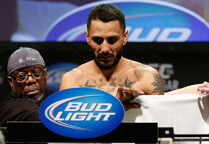 LAS VEGAS, NV - FEBRUARY 01:  Francisco Rivera weighs in during the UFC 156 weigh-in on February 1, 2013 at Mandalay Bay Events Center in Las Vegas, Nevada.  (Photo by Josh Hedges/Zuffa LLC/Zuffa LLC via Getty Images)