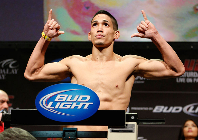 LAS VEGAS, NV - FEBRUARY 01:  Dustin Kimura weighs in during the UFC 156 weigh-in on February 1, 2013 at Mandalay Bay Events Center in Las Vegas, Nevada.  (Photo by Josh Hedges/Zuffa LLC/Zuffa LLC via Getty Images)