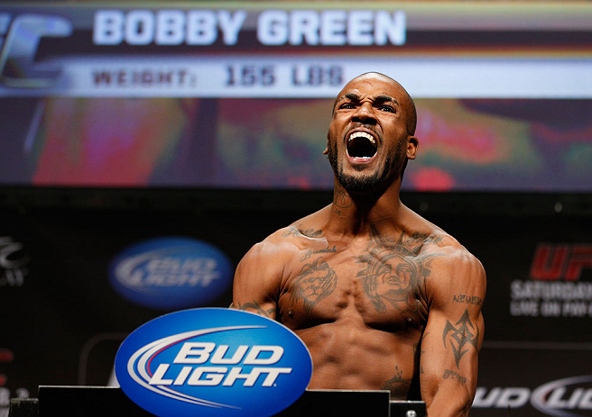 LAS VEGAS, NV - FEBRUARY 01:  Bobby Green weighs in during the UFC 156 weigh-in on February 1, 2013 at Mandalay Bay Events Center in Las Vegas, Nevada.  (Photo by Josh Hedges/Zuffa LLC/Zuffa LLC via Getty Images)