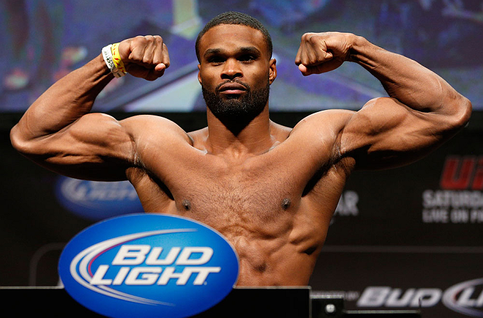 LAS VEGAS, NV - FEBRUARY 01:  Tyron Woodley weighs in during the UFC 156 weigh-in on February 1, 2013 at Mandalay Bay Events Center in Las Vegas, Nevada.  (Photo by Josh Hedges/Zuffa LLC/Zuffa LLC via Getty Images)