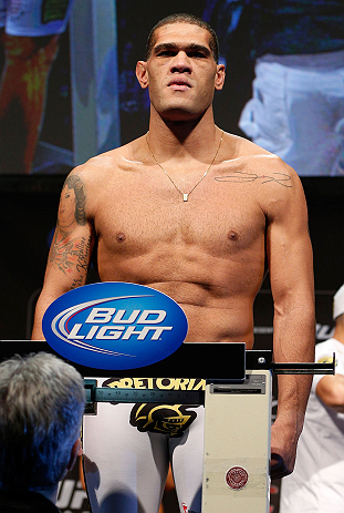 LAS VEGAS, NV - FEBRUARY 01:  Antonio "Bigfoot" Silva weighs in during the UFC 156 weigh-in on February 1, 2013 at Mandalay Bay Events Center in Las Vegas, Nevada.  (Photo by Josh Hedges/Zuffa LLC/Zuffa LLC via Getty Images)