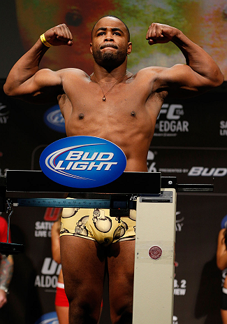 LAS VEGAS, NV - FEBRUARY 01:  Rashad Evans weighs in during the UFC 156 weigh-in on February 1, 2013 at Mandalay Bay Events Center in Las Vegas, Nevada.  (Photo by Josh Hedges/Zuffa LLC/Zuffa LLC via Getty Images)