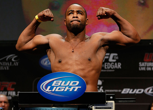 LAS VEGAS, NV - FEBRUARY 01:  Rashad Evans weighs in during the UFC 156 weigh-in on February 1, 2013 at Mandalay Bay Events Center in Las Vegas, Nevada.  (Photo by Josh Hedges/Zuffa LLC/Zuffa LLC via Getty Images)