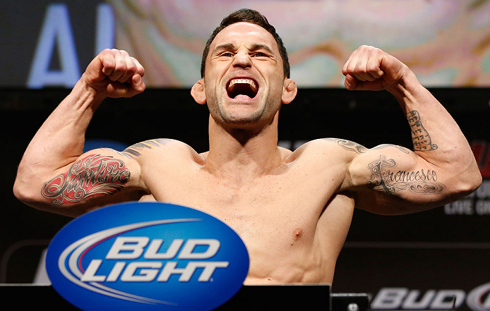 LAS VEGAS, NV - FEBRUARY 01:  Frankie Edgar weighs in during the UFC 156 weigh-in on February 1, 2013 at Mandalay Bay Events Center in Las Vegas, Nevada.  (Photo by Josh Hedges/Zuffa LLC/Zuffa LLC via Getty Images)