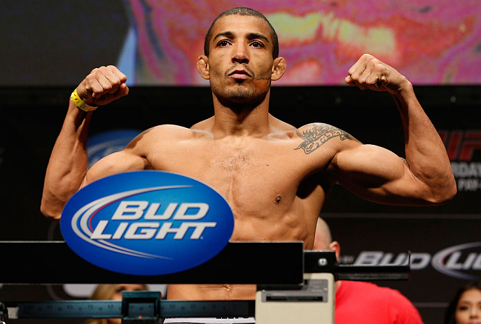 LAS VEGAS, NV - FEBRUARY 01:  Jose Aldo weighs in during the UFC 156 weigh-in on February 1, 2013 at Mandalay Bay Events Center in Las Vegas, Nevada.  (Photo by Josh Hedges/Zuffa LLC/Zuffa LLC via Getty Images)