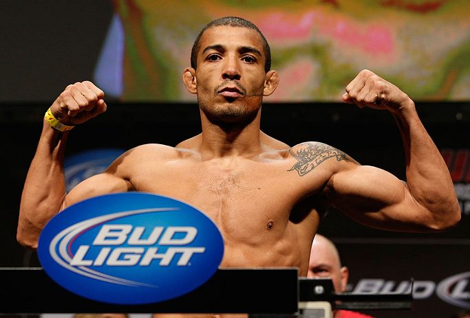 LAS VEGAS, NV - FEBRUARY 01:  Jose Aldo weighs in during the UFC 156 weigh-in on February 1, 2013 at Mandalay Bay Events Center in Las Vegas, Nevada.  (Photo by Josh Hedges/Zuffa LLC/Zuffa LLC via Getty Images)