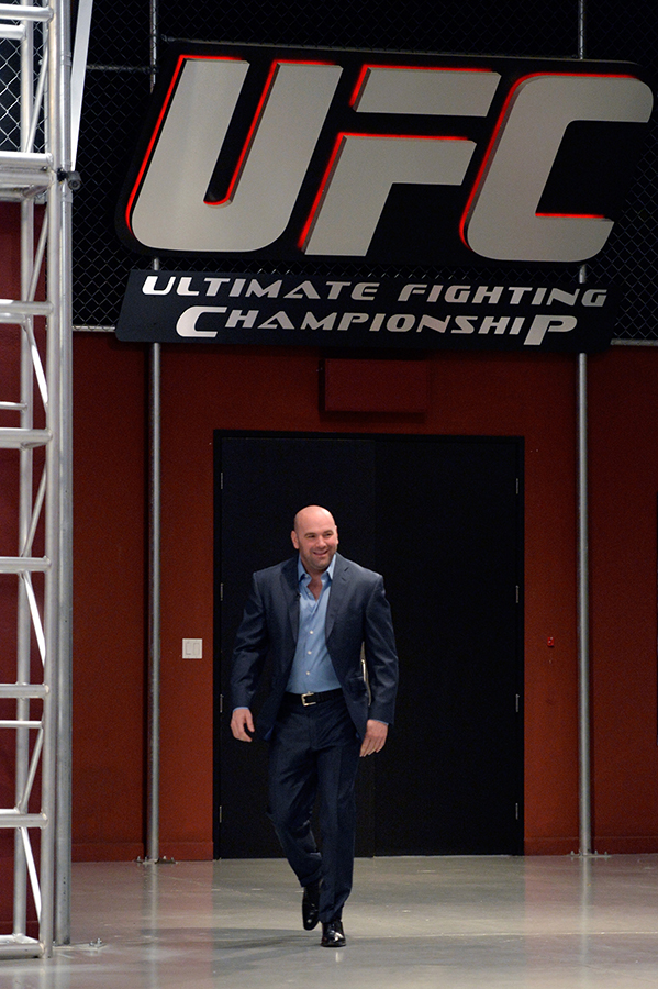 LAS VEGAS, NV - OCTOBER 29: UFC President Dana White walks into the gym before Team Edgar fighter Todd Monaghan faces Team Penn fighter Daniel Spohn in their preliminary fight during filming of season nineteen of The Ultimate Fighter on October 29, 2013 in Las Vegas, Nevada. (Photo by Jeff Bottari/Zuffa LLC/Zuffa LLC via Getty Images) *** Local Caption ***Dana White