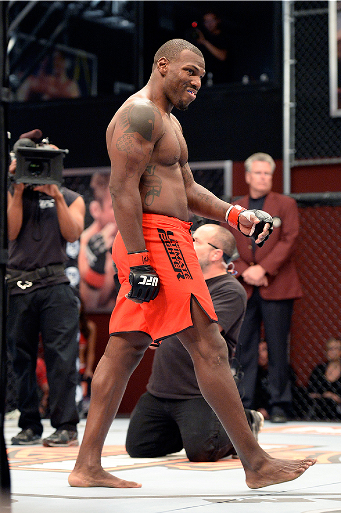 LAS VEGAS, NV - OCTOBER 29: Team Edgar fighter Todd Monaghan enters the Octagon before facing Team Penn fighter Daniel Spohn in their preliminary fight during filming of season nineteen of The Ultimate Fighter on October 29, 2013 in Las Vegas, Nevada. (Photo by Jeff Bottari/Zuffa LLC/Zuffa LLC via Getty Images) *** Local Caption ***Todd Monaghan