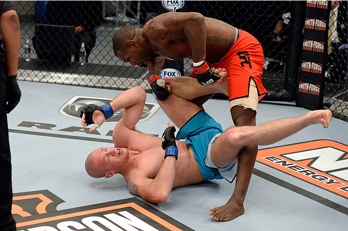 LAS VEGAS, NV - OCTOBER 29: (R-L) Team Edgar fighter Todd Monaghan punches Team Penn fighter Daniel Spohn in their preliminary fight during filming of season nineteen of The Ultimate Fighter on October 29, 2013 in Las Vegas, Nevada. (Photo by Jeff Bottari/Zuffa LLC/Zuffa LLC via Getty Images) *** Local Caption ***Daniel Spohn; Todd Monaghan
