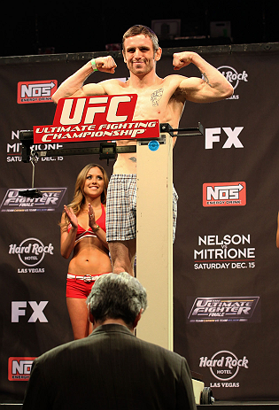 LAS VEGAS, NV - DECEMBER 14:  Timothy Elliott weighs in during TUF 16 Finale weigh in on December 14, 2012  at the Joint at the Hard Rock in Las Vegas, Nevada.  (Photo by Jim Kemper/Zuffa LLC/Zuffa LLC via Getty Images)