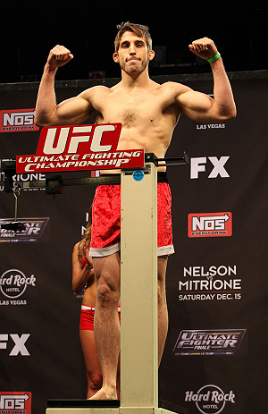 LAS VEGAS, NV - DECEMBER 14:  TJ Waldburger weighs in during TUF 16 Finale weigh in on December 14, 2012  at the Joint at the Hard Rock in Las Vegas, Nevada.  (Photo by Jim Kemper/Zuffa LLC/Zuffa LLC via Getty Images)