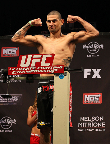 LAS VEGAS, NV - DECEMBER 14:  Vinc Pichel steps onto the scale during TUF 16 Finale weigh in on December 14, 2012  at the Joint at the Hard Rock in Las Vegas, Nevada.  (Photo by Jim Kemper/Zuffa LLC/Zuffa LLC via Getty Images)