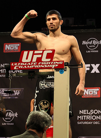 LAS VEGAS, NV - DECEMBER 14:  Rustam Khabilov weighs in during TUF 16 Finale weigh in on December 14, 2012  at the Joint at the Hard Rock in Las Vegas, Nevada.  (Photo by Jim Kemper/Zuffa LLC/Zuffa LLC via Getty Images)