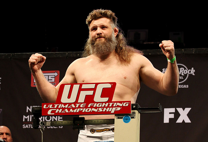 LAS VEGAS, NV - DECEMBER 14:  Roy Nelson stands on the scale during TUF 16 Finale weigh in on December 14, 2012  at the Joint at the Hard Rock in Las Vegas, Nevada.  (Photo by Jim Kemper/Zuffa LLC/Zuffa LLC via Getty Images)