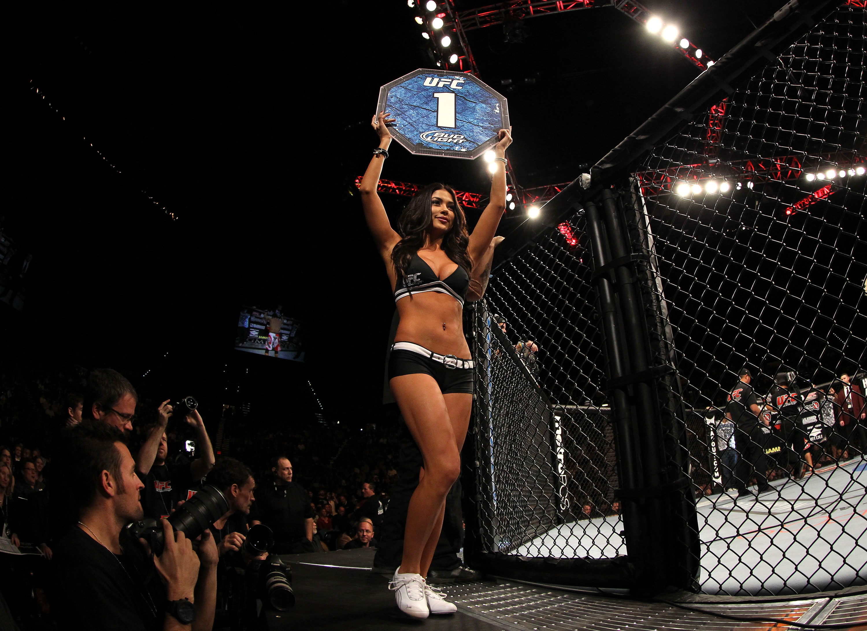 LAS VEGAS, NV - DECEMBER 30: Arianny Celeste introduces round one during the UFC 141 event at the MGM Grand Garden Arena on December 30, 2011 in Las Vegas, Nevada. (Photo by Josh Hedges/Zuffa LLC/Zuffa LLC via Getty Images) *** Local Caption *** Arianny Celeste