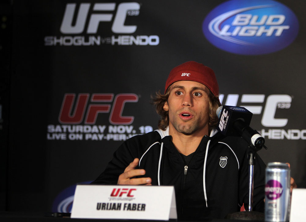 SAN FRANCISCO, CA - NOVEMBER 17: Urijah Faber attends the UFC 139 pre-fight press conference at the Fort Mason Center on November 17, 2011 in San Francisco, California. (Photo by Josh Hedges/Zuffa LLC/Zuffa LLC via Getty Images)