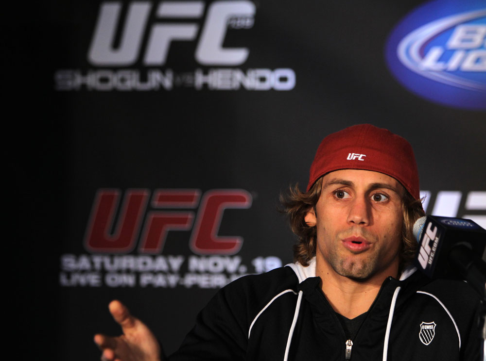 SAN FRANCISCO, CA - NOVEMBER 17: Urijah Faber attends the UFC 139 pre-fight press conference at the Fort Mason Center on November 17, 2011 in San Francisco, California. (Photo by Josh Hedges/Zuffa LLC/Zuffa LLC via Getty Images)