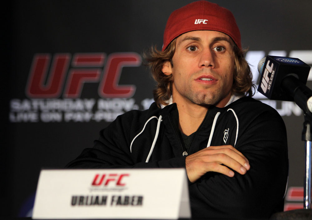 SAN FRANCISCO, CA - NOVEMBER 17: Urijah Faber attends the UFC 139 pre-fight press conference at the Fort Mason Center on November 17, 2011 in San Francisco, California. (Photo by Josh Hedges/Zuffa LLC/Zuffa LLC via Getty Images)