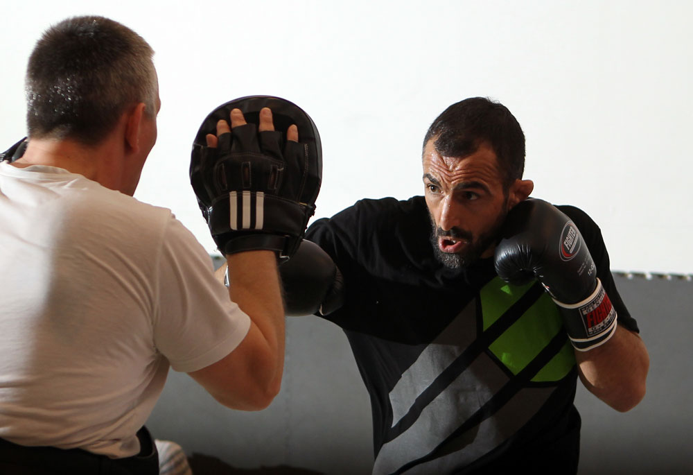STOCKHOLM, SWEDEN - APRIL 11: Reza Madadi works out for the media during the UFC open workouts at Pancrase Gym on April 11, 2012 in Stockholm, Sweden. (Photo by Josh Hedges/Zuffa LLC/Zuffa LLC via Getty Images)