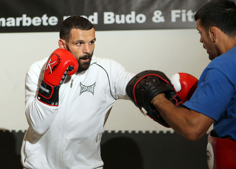 STOCKHOLM, SWEDEN - APRIL 11: Alessio Sakara works out for the media during the UFC open workouts at Pancrase Gym on April 11, 2012 in Stockholm, Sweden. (Photo by Josh Hedges/Zuffa LLC/Zuffa LLC via Getty Images)