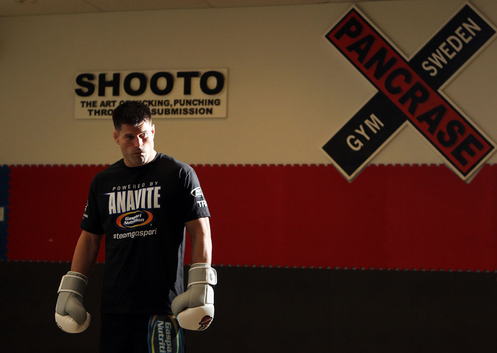 STOCKHOLM, SWEDEN - APRIL 11: Brian Stann works out for the media during the UFC open workouts at Pancrase Gym on April 11, 2012 in Stockholm, Sweden. (Photo by Josh Hedges/Zuffa LLC/Zuffa LLC via Getty Images)
