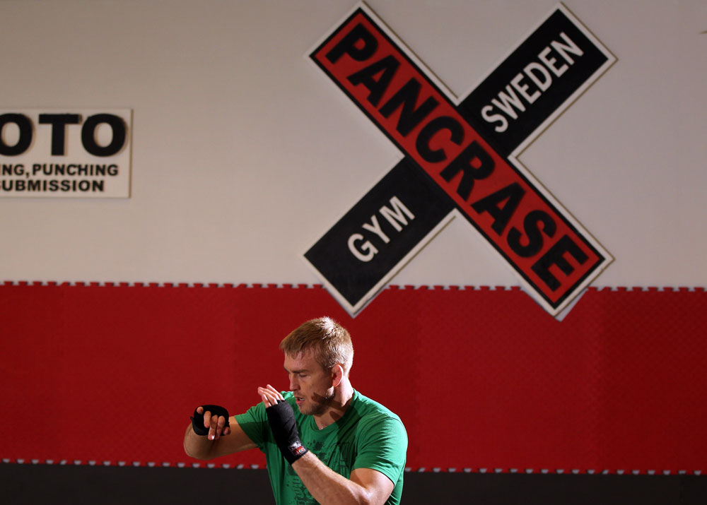 STOCKHOLM, SWEDEN - APRIL 11: Alexander Gustafsson works out for the media during the UFC open workouts at Pancrase Gym on April 11, 2012 in Stockholm, Sweden. (Photo by Josh Hedges/Zuffa LLC/Zuffa LLC via Getty Images)