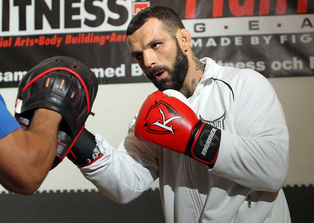STOCKHOLM, SWEDEN - APRIL 11: Alessio Sakara works out for the media during the UFC open workouts at Pancrase Gym on April 11, 2012 in Stockholm, Sweden. (Photo by Josh Hedges/Zuffa LLC/Zuffa LLC via Getty Images)